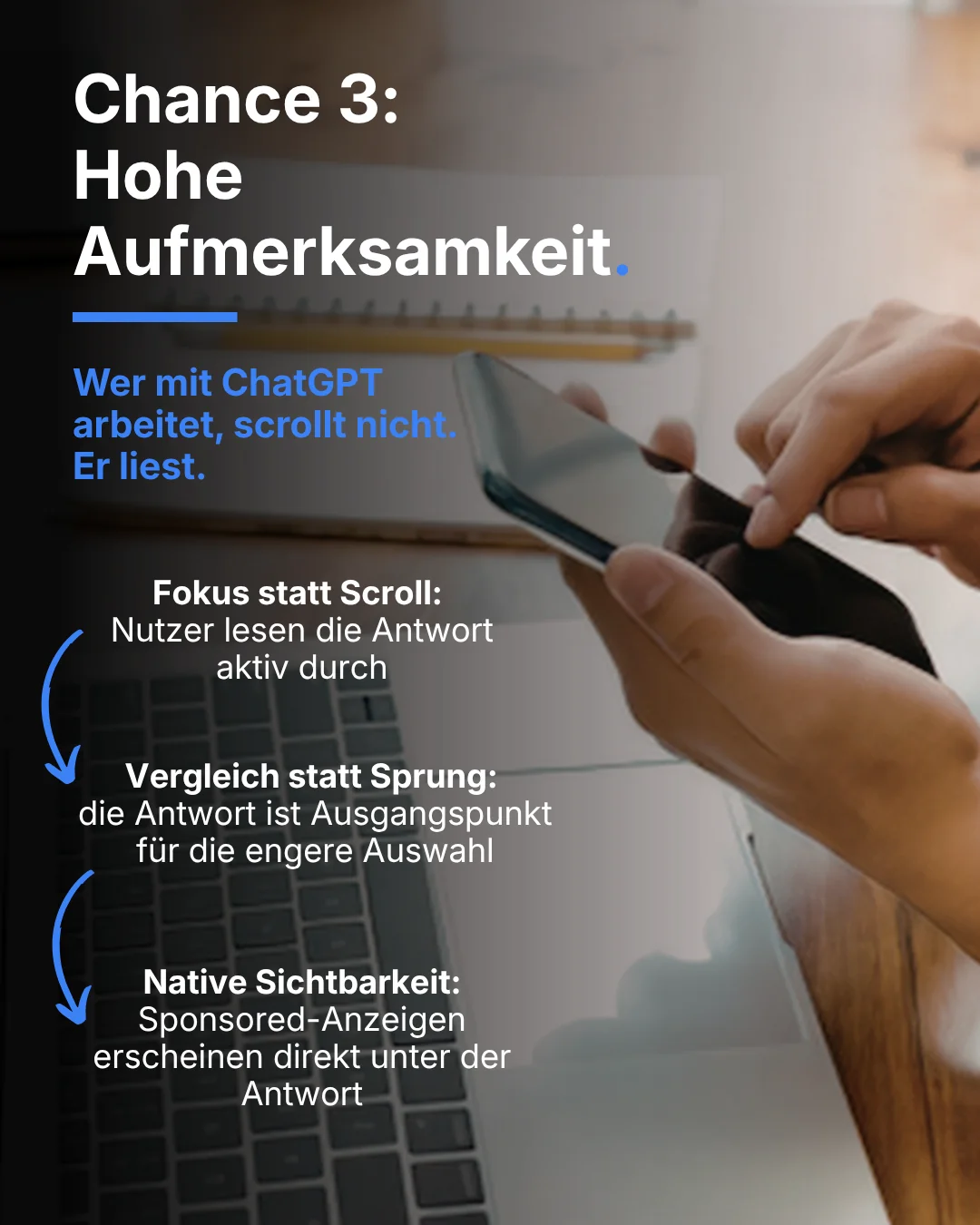ChatGPT Ads Aufmerksamkeit: Fokus statt Scroll &ndash; Anzeige direkt unter der KI-Antwort